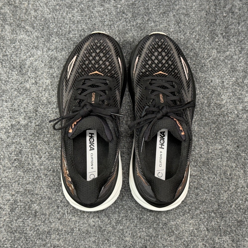 Hoka Clifton 9 Running Shoes Women's 8.5 Black Rose Gold Athletic Run Training - Picture 9 of 13